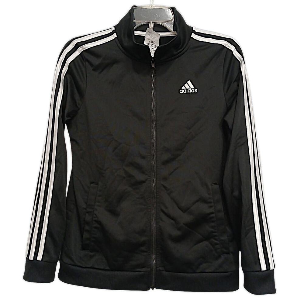 Vintage 2000 Adidas Youth Track Jacket  Jr Sz 14 16 Black 3 Stripes Zip Up Sport